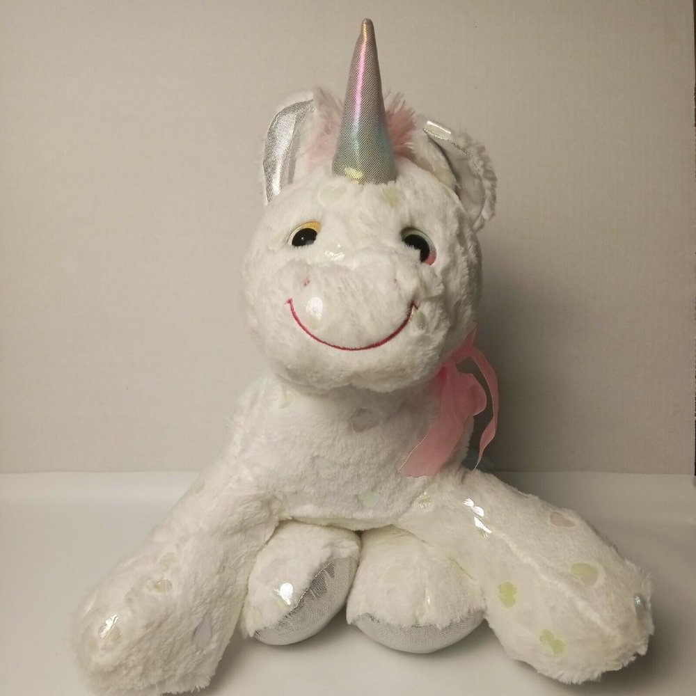 18 inch Unicorn Stuffed Animal Plush White Pastel Rainbow Glitter Heart